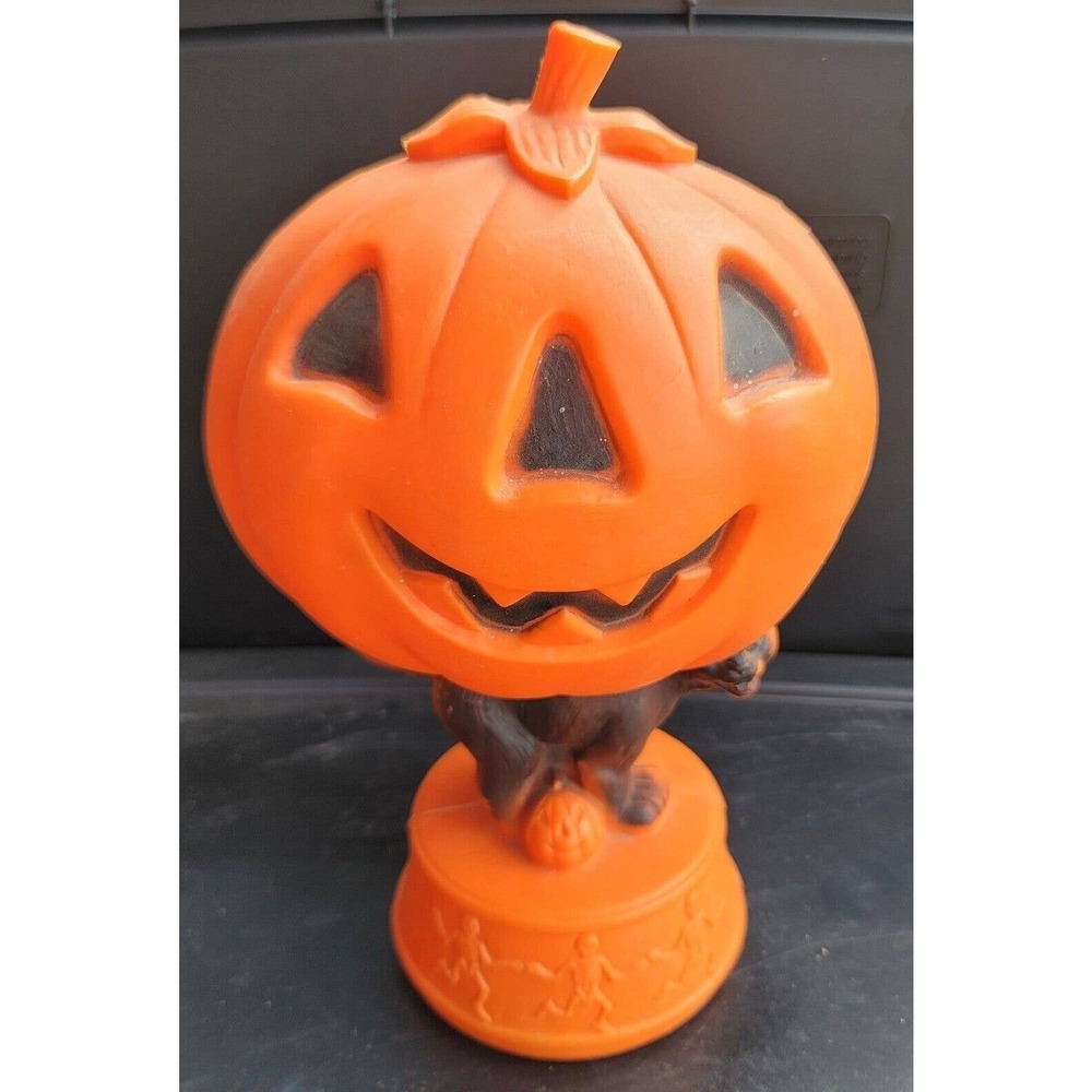 Blow Mold Halloween Jack O Lantern Black Cat Pumpkin Dancing Skeletons Table Top